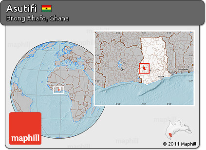 Gray Location Map of Asutifi, highlighted country, hill shading
