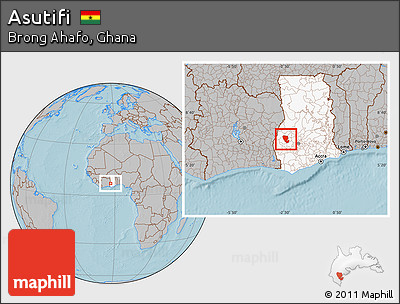 Gray Location Map of Asutifi, highlighted country, hill shading
