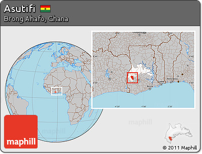 Gray Location Map of Asutifi, highlighted parent region, within the entire country