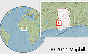 Savanna Style Location Map of Asutifi, highlighted country, within the entire country, hill shading
