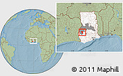 Savanna Style Location Map of Asutifi, highlighted country, highlighted parent region, within the entire country, hill shading