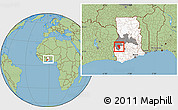 Savanna Style Location Map of Asutifi, highlighted country, highlighted parent region, within the entire country