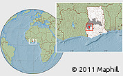 Savanna Style Location Map of Asutifi, highlighted country, highlighted parent region, hill shading