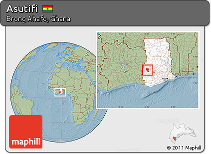 Savanna Style Location Map of Asutifi, highlighted country, hill shading