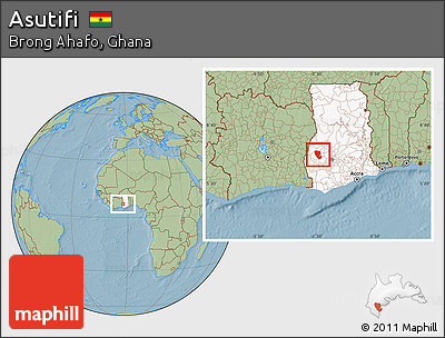 Savanna Style Location Map of Asutifi, highlighted country, hill shading