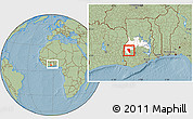 Savanna Style Location Map of Asutifi, highlighted parent region, within the entire country, hill shading