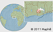 Savanna Style Location Map of Asutifi, highlighted parent region, hill shading