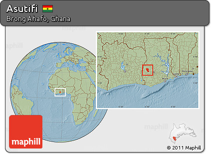 Savanna Style Location Map of Asutifi, hill shading