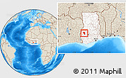 Shaded Relief Location Map of Asutifi, highlighted country, within the entire country