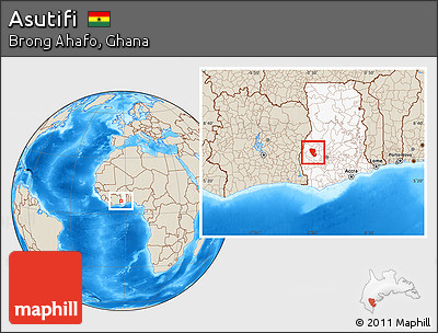 Shaded Relief Location Map of Asutifi, highlighted country