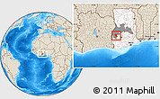 Shaded Relief Location Map of Asutifi, highlighted country, highlighted parent region