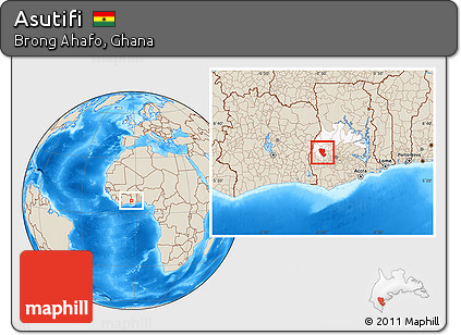 Shaded Relief Location Map of Asutifi, highlighted parent region