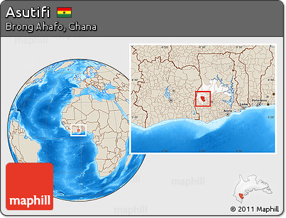 Shaded Relief Location Map of Asutifi, highlighted parent region