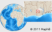 Shaded Relief Location Map of Asutifi, highlighted parent region