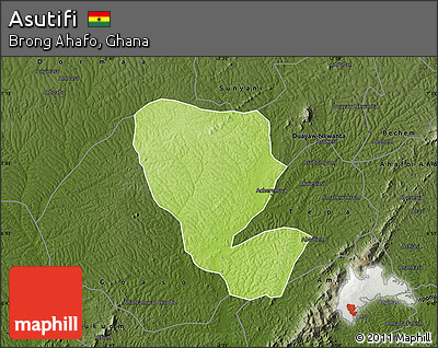 Physical Map of Asutifi, darken