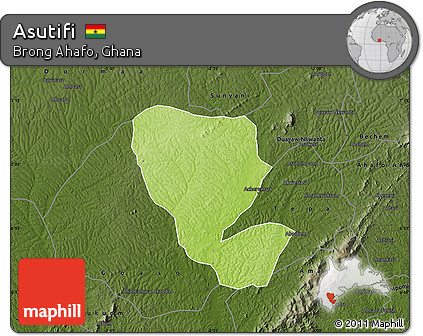 Physical Map of Asutifi, darken