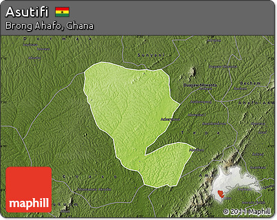 Physical Map of Asutifi, darken