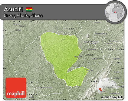 Physical Map of Asutifi, semi-desaturated
