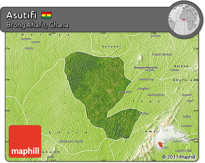 Satellite Map of Asutifi, physical outside
