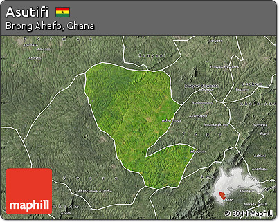 Satellite Map of Asutifi, semi-desaturated