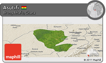 Satellite Panoramic Map of Asutifi, shaded relief outside
