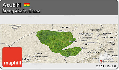 Satellite Panoramic Map of Asutifi, shaded relief outside