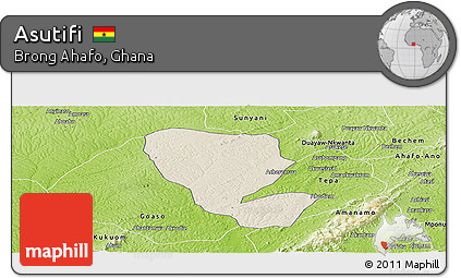 Shaded Relief Panoramic Map of Asutifi, physical outside