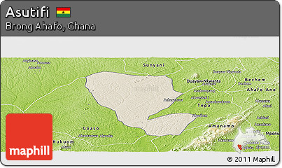 Shaded Relief Panoramic Map of Asutifi, physical outside