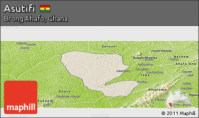 Shaded Relief Panoramic Map of Asutifi, physical outside