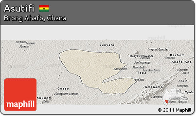 Shaded Relief Panoramic Map of Asutifi, semi-desaturated