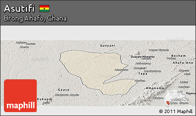 Shaded Relief Panoramic Map of Asutifi, semi-desaturated