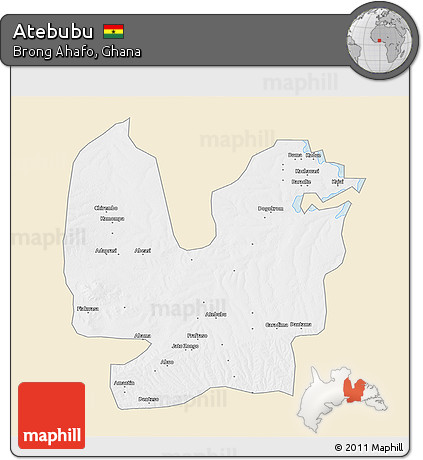 Classic Style 3D Map of Atebubu, single color outside