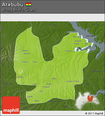 Physical 3D Map of Atebubu, darken