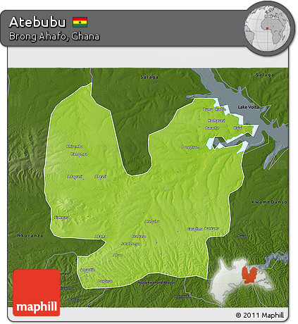 Physical 3D Map of Atebubu, darken