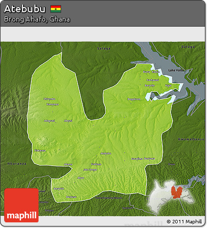 Physical 3D Map of Atebubu, darken