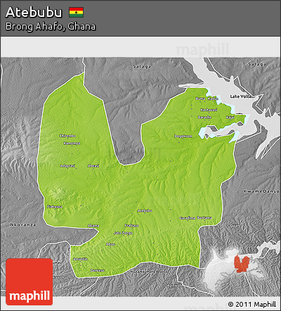 Physical 3D Map of Atebubu, desaturated