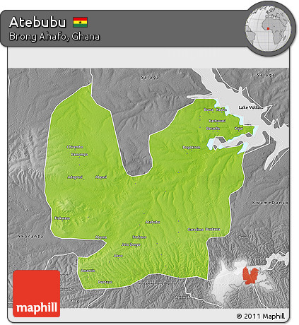 Physical 3D Map of Atebubu, desaturated