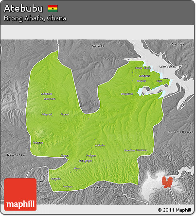 Physical 3D Map of Atebubu, desaturated