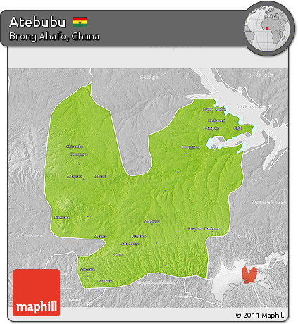 Physical 3D Map of Atebubu, lighten, desaturated