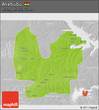 Physical 3D Map of Atebubu, lighten, desaturated