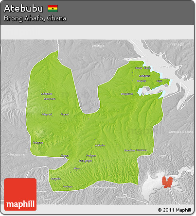 Physical 3D Map of Atebubu, lighten, desaturated
