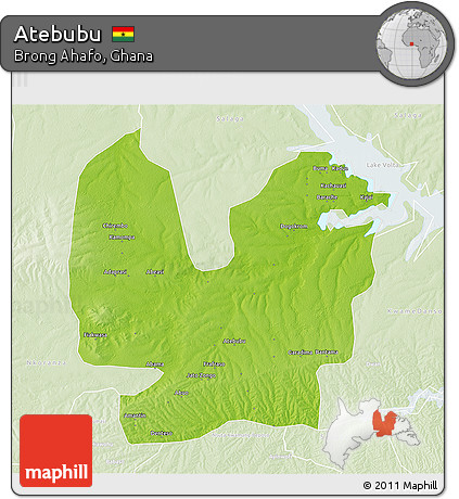 Physical 3D Map of Atebubu, lighten