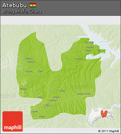 Physical 3D Map of Atebubu, lighten