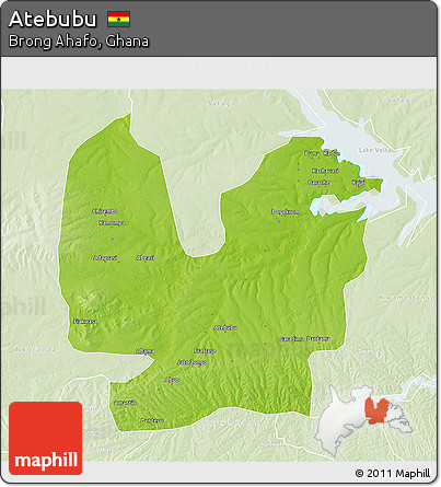 Physical 3D Map of Atebubu, lighten