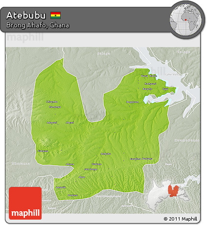 Physical 3D Map of Atebubu, lighten, semi-desaturated