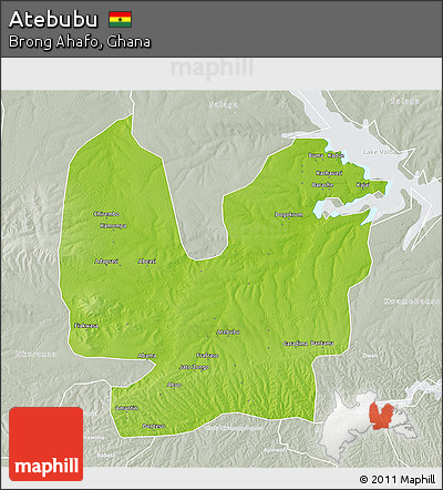 Physical 3D Map of Atebubu, lighten, semi-desaturated