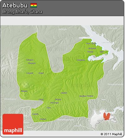 Physical 3D Map of Atebubu, lighten, semi-desaturated