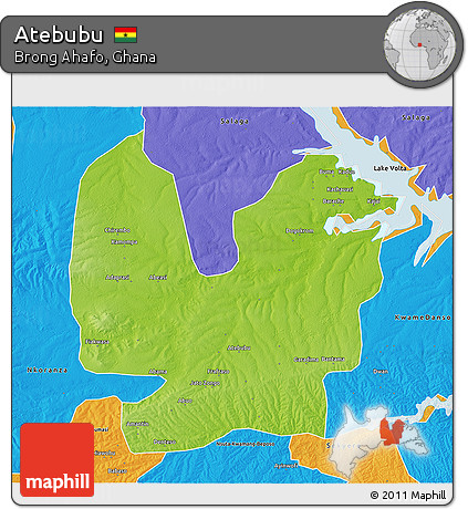 Physical 3D Map of Atebubu, political outside