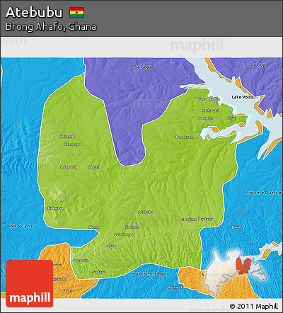 Physical 3D Map of Atebubu, political outside
