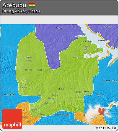Physical 3D Map of Atebubu, political outside